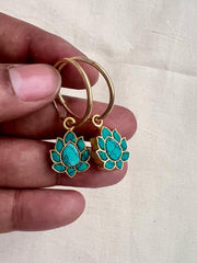 Gold polish turquoise stone loop earrings-Earrings-CI-House of Taamara