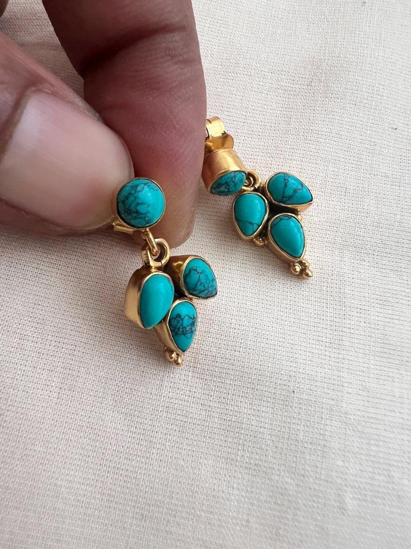 Gold polish turquoise studs-Earrings-CI-House of Taamara