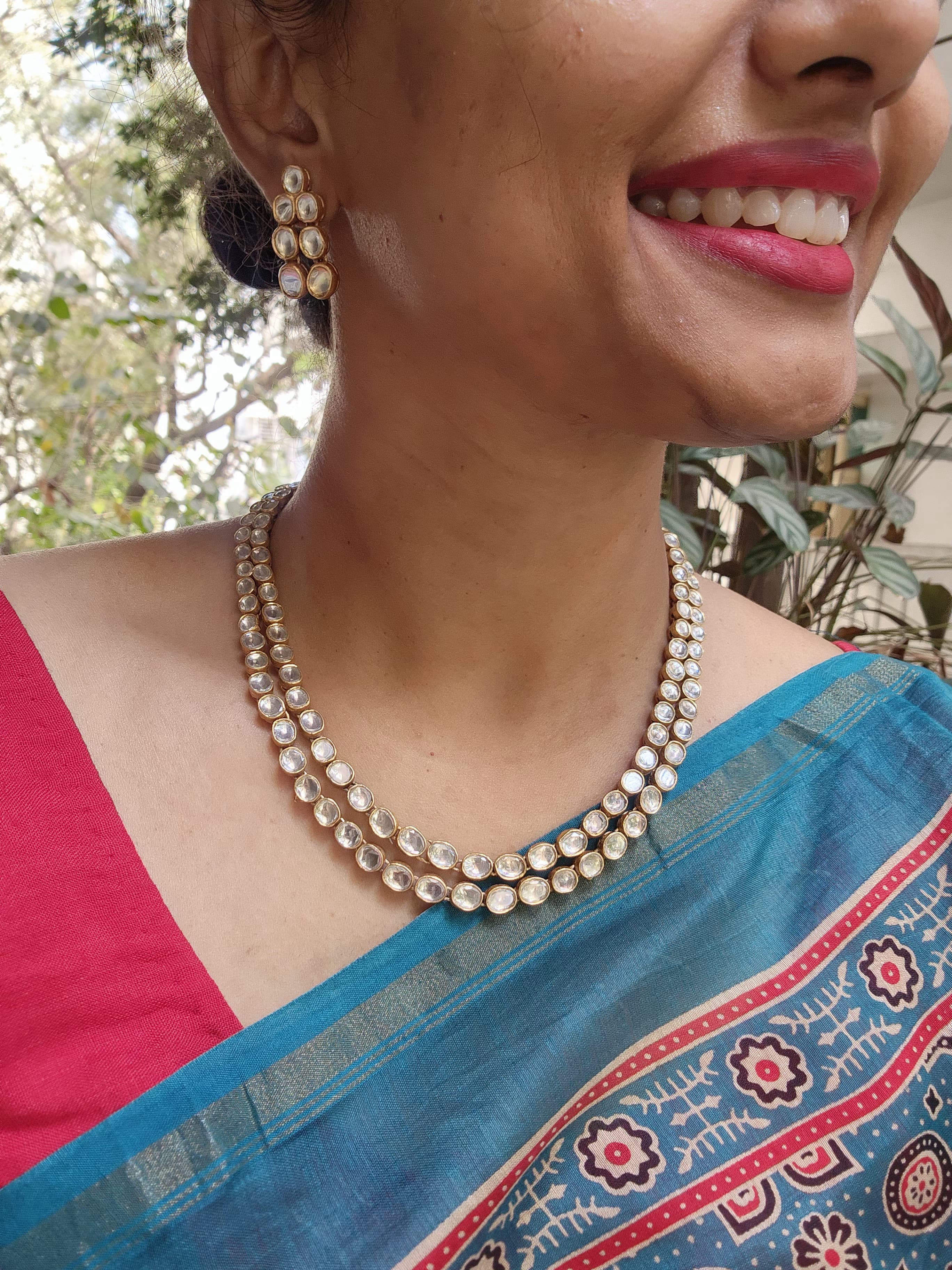 Gold polish two layer kundan necklace, SET-Silver Neckpiece-CI-House of Taamara
