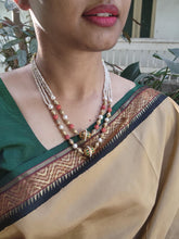 Gold polish two layer step necklace with corals, pearls & kundan-Silver Neckpiece-CI-House of Taamara
