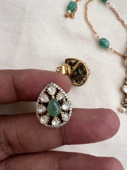 Gold polish victorian moissanite pendant with chain, SET-Silver Neckpiece-CI-House of Taamara