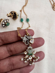 Gold polish victorian moissanite pendant with chain, SET-Silver Neckpiece-CI-House of Taamara