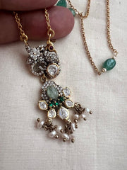 Gold polish victorian moissanite pendant with chain, SET-Silver Neckpiece-CI-House of Taamara