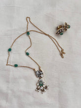 Gold polish victorian moissanite pendant with chain, SET-Silver Neckpiece-CI-House of Taamara