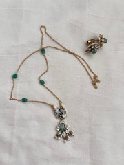 Gold polish victorian moissanite pendant with chain, SET-Silver Neckpiece-CI-House of Taamara