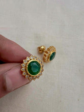 Gold polish zircon and green stone studs-Earrings-CI-House of Taamara