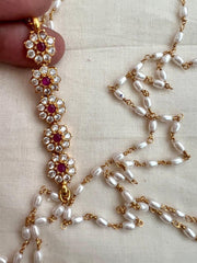 Gold polish zircon and red kemp stone side mope with pearls chain-Silver Neckpiece-CI-House of Taamara
