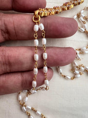 Gold polish zircon and red kemp stone side mope with pearls chain-Silver Neckpiece-CI-House of Taamara