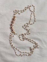 Gold polish zircon and red kemp stone side mope with pearls chain-Silver Neckpiece-CI-House of Taamara