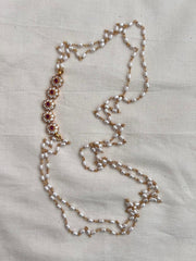 Gold polish zircon and red kemp stone side mope with pearls chain-Silver Neckpiece-CI-House of Taamara