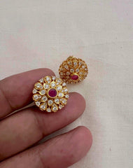 Gold polish zircon and ruby studs-Earrings-CI-House of Taamara
