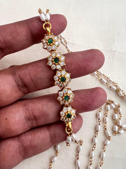 Gold polish zircon & green kemp stone side mope with pearls chain-Silver Neckpiece-CI-House of Taamara