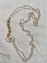 Gold polish zircon & green kemp stone side mope with pearls chain-Silver Neckpiece-CI-House of Taamara