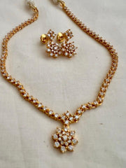 Gold polish zircon necklace with earrings, SET-Silver Neckpiece-CI-House of Taamara