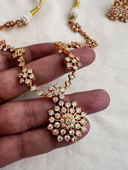 Gold polish zircon necklace with earrings, SET-Silver Neckpiece-CI-House of Taamara