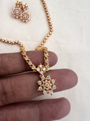 Gold polish zircon necklace with earrings, SET-Silver Neckpiece-CI-House of Taamara