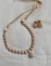 Gold polish zircon necklace with earrings, SET-Silver Neckpiece-CI-House of Taamara
