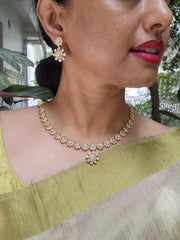 Gold polish zircon necklace with earrings, SET-Silver Neckpiece-CI-House of Taamara