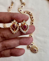 Gold polish zircon necklace with earrings, SET-Silver Neckpiece-CI-House of Taamara