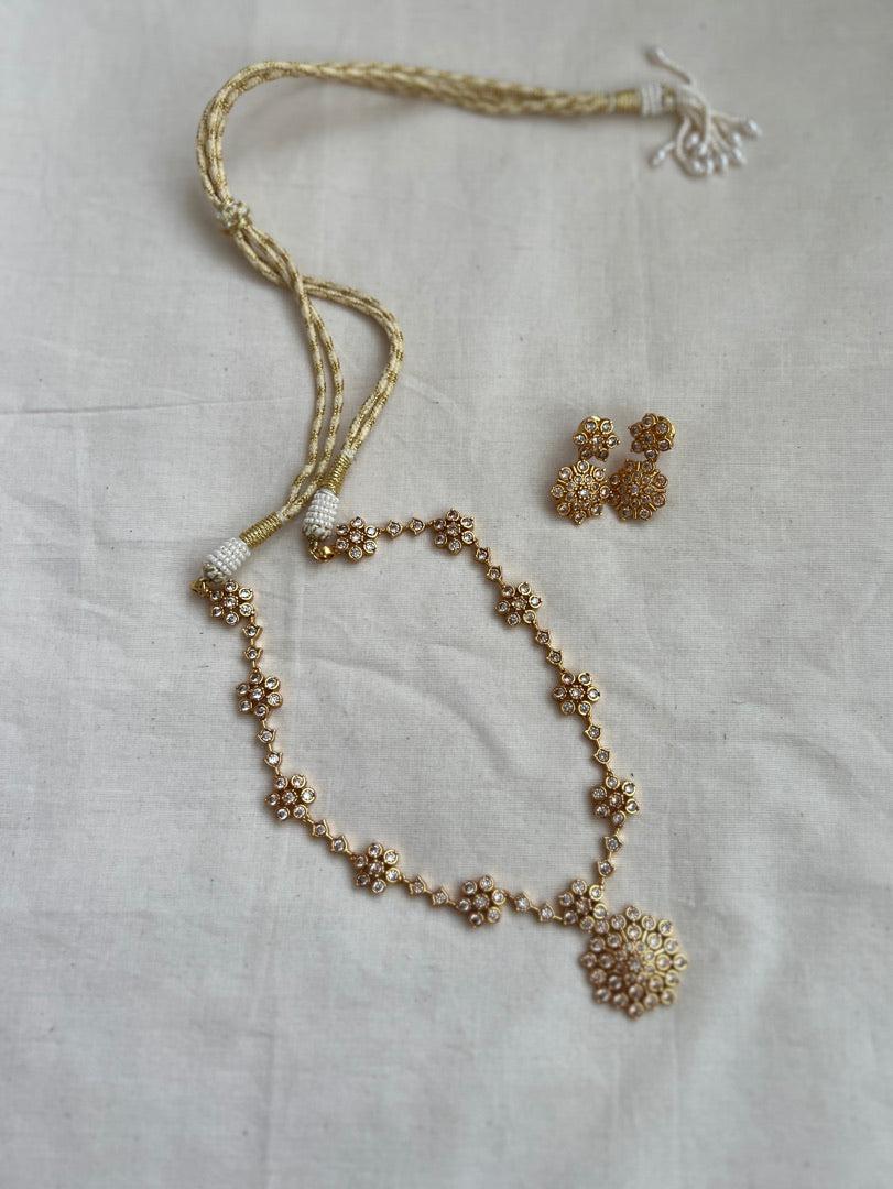 Gold polish zircon necklace with earrings, SET-Silver Neckpiece-CI-House of Taamara