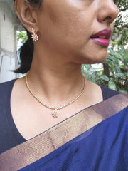 Gold polish zircon necklace with earrings, SET-Silver Neckpiece-CI-House of Taamara