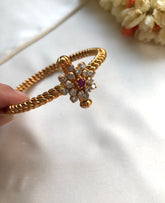 Golusu bangle with Zircon & ruby flower with screw, 2.4-Silver Bracelet-PL-House of Taamara