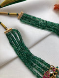Green beads with kundan peacock motifs four layers chain (MADE TO ORDER)-Silver Neckpiece-PL-House of Taamara