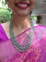 Green jade beads with pink ruby beads necklace-Silver Neckpiece-PL-House of Taamara