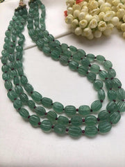 Green jade beads with pink ruby beads necklace-Silver Neckpiece-PL-House of Taamara