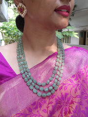 Green jade beads with pink ruby beads necklace-Silver Neckpiece-PL-House of Taamara