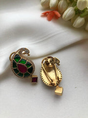 Green kundan & ruby earrings with zircons around-Earrings-PL-House of Taamara