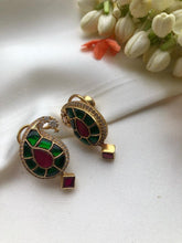 Green kundan & ruby earrings with zircons around-Earrings-PL-House of Taamara