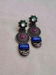 Green & pink kemp earrings with blue lapiz stone-Earrings-CI-House of Taamara