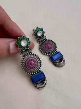 Green & pink kemp earrings with blue lapiz stone-Earrings-CI-House of Taamara
