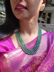 Green triangle beads mala-Silver Neckpiece-PL-House of Taamara