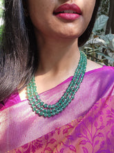 Green triangle beads mala-Silver Neckpiece-PL-House of Taamara