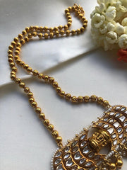 Gundu mala necklace with kundan pendant-Silver Neckpiece-pl-House of Taamara