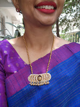 Gundu mala necklace with kundan pendant-Silver Neckpiece-pl-House of Taamara