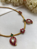Gutta pusalu necklace with ruby flower and 2 paisleys-Silver Neckpiece-PL-House of Taamara