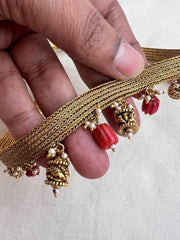 Guttu pusalu choker with cylindrical beads & corals-Silver Neckpiece-PL-House of Taamara