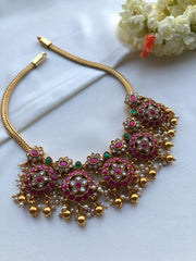 Guttu pusalu style battu necklace with gundus and pearls bunch-Silver Neckpiece-PL-House of Taamara