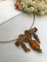 Hasli with Peacock & coral pendant-Silver Neckpiece-pl-House of Taamara