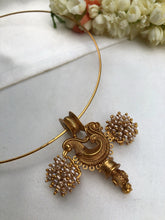 Hasli with Peacock pendant with bobin & pearls bunch-Silver Neckpiece-pl-House of Taamara