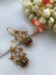 Hook filigree earrings with kundan & ruby bead-Earrings-PL-House of Taamara