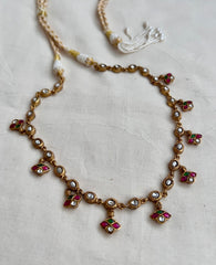 Gold polish kundan, ruby and emerald single line necklace