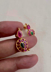 Gold polish pink and green mango studs
