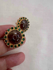 Gold polish emerald and labradorite stone studs