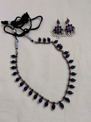 Blue and pink mango necklace with earrings, SET