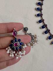 Blue and pink mango necklace with earrings, SET