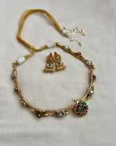 Gold polish kundan, ruby and emerald necklace with earrings, SET